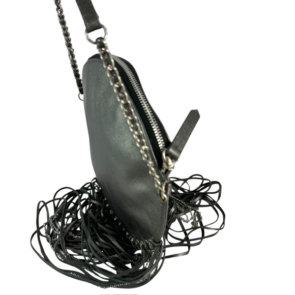 LILLA LANE Thora Moss Sumba Dreamcather Round Grey Leather Bag Fringes Silver - Picture 3 of 9